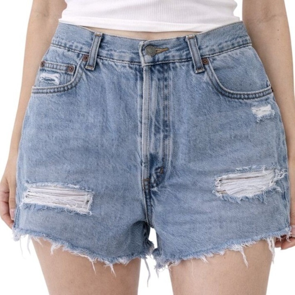 Vintage Levis 501 Custom Denim Shorts High Waisted Cut Off Raw Hem Distressed 16